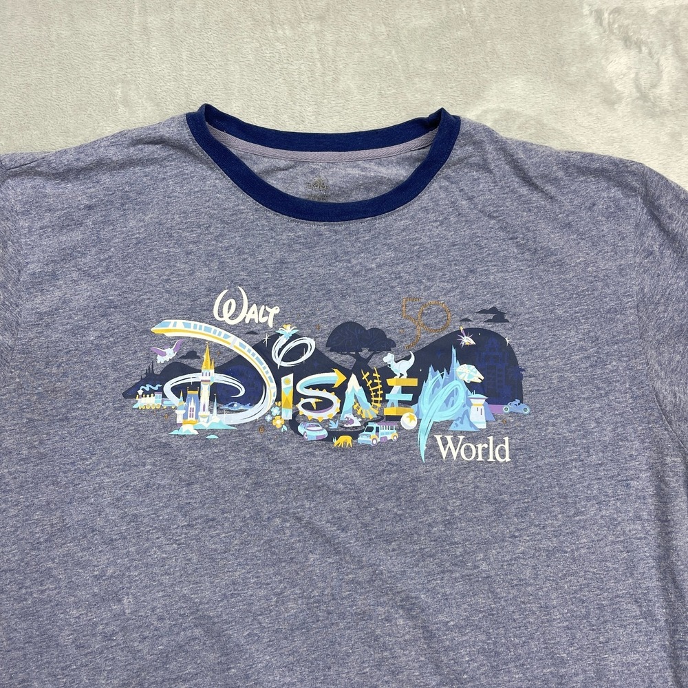Walt Disney Deadstock T-Shirt Men XL Blue World 50th Anniversary Ringer Pullover - Picture 3 of 6